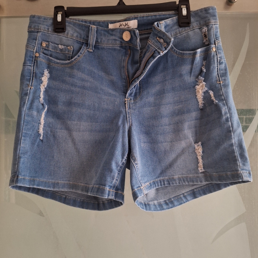 Women’s Distressed Denim Shorts - Light Blue Stretchy